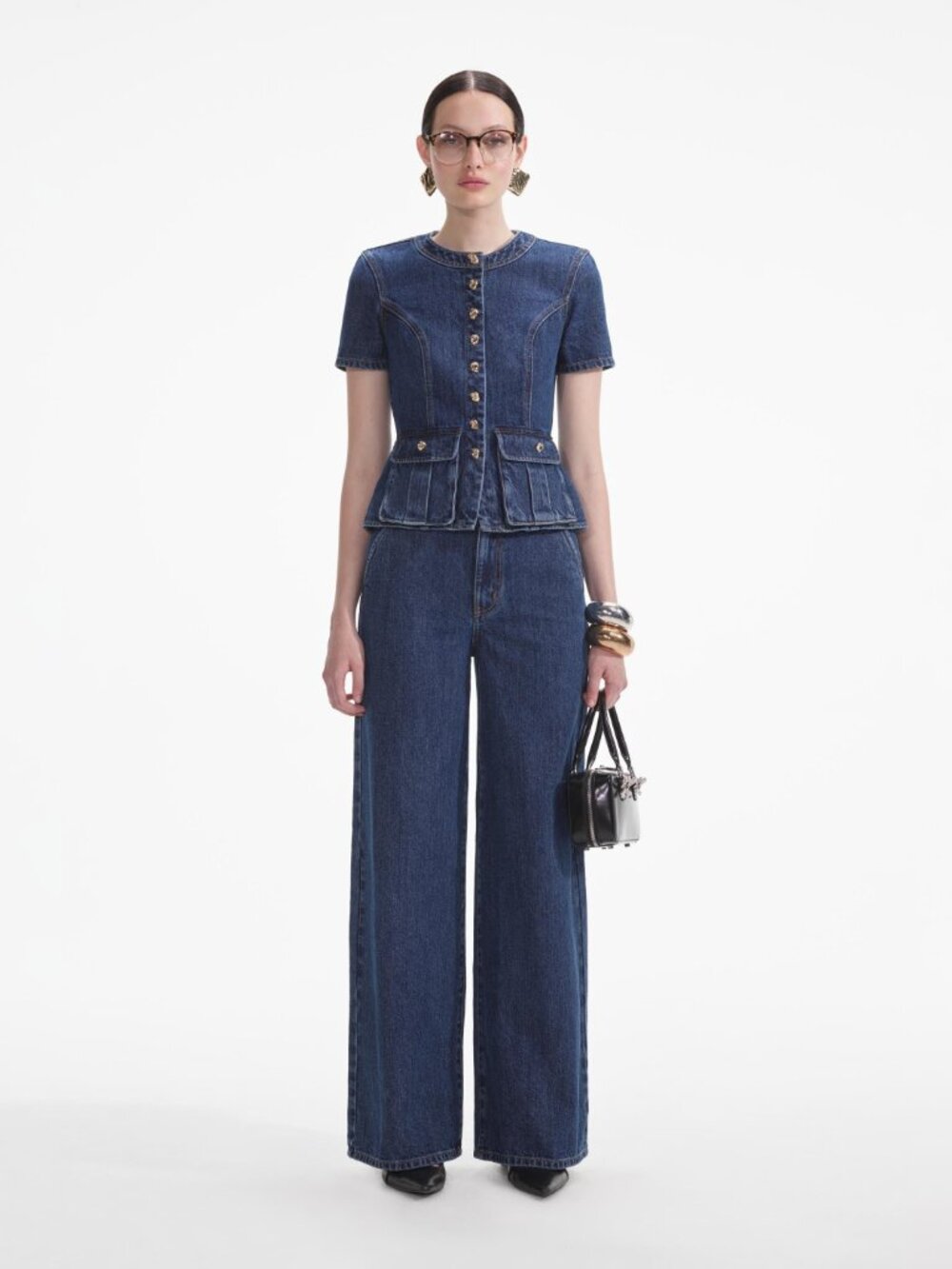 NEW Self-Portrait Denim Buttoned Jumpsuit